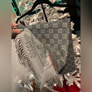 Gucci Grey Silk Tassel Scarf NWT